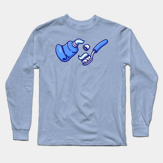 Floating Toothpaste And Toothbrush Cartoon Long Sleeve T-Shirt by Catalyst Labs